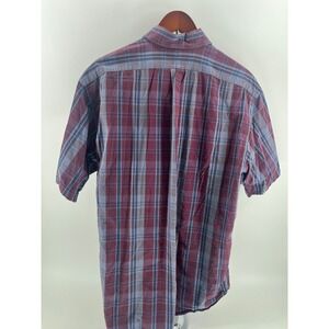 Ralph Lauren Blake Short Sleeve Plaid Button Down Shirt Men Large Burgundy Blue